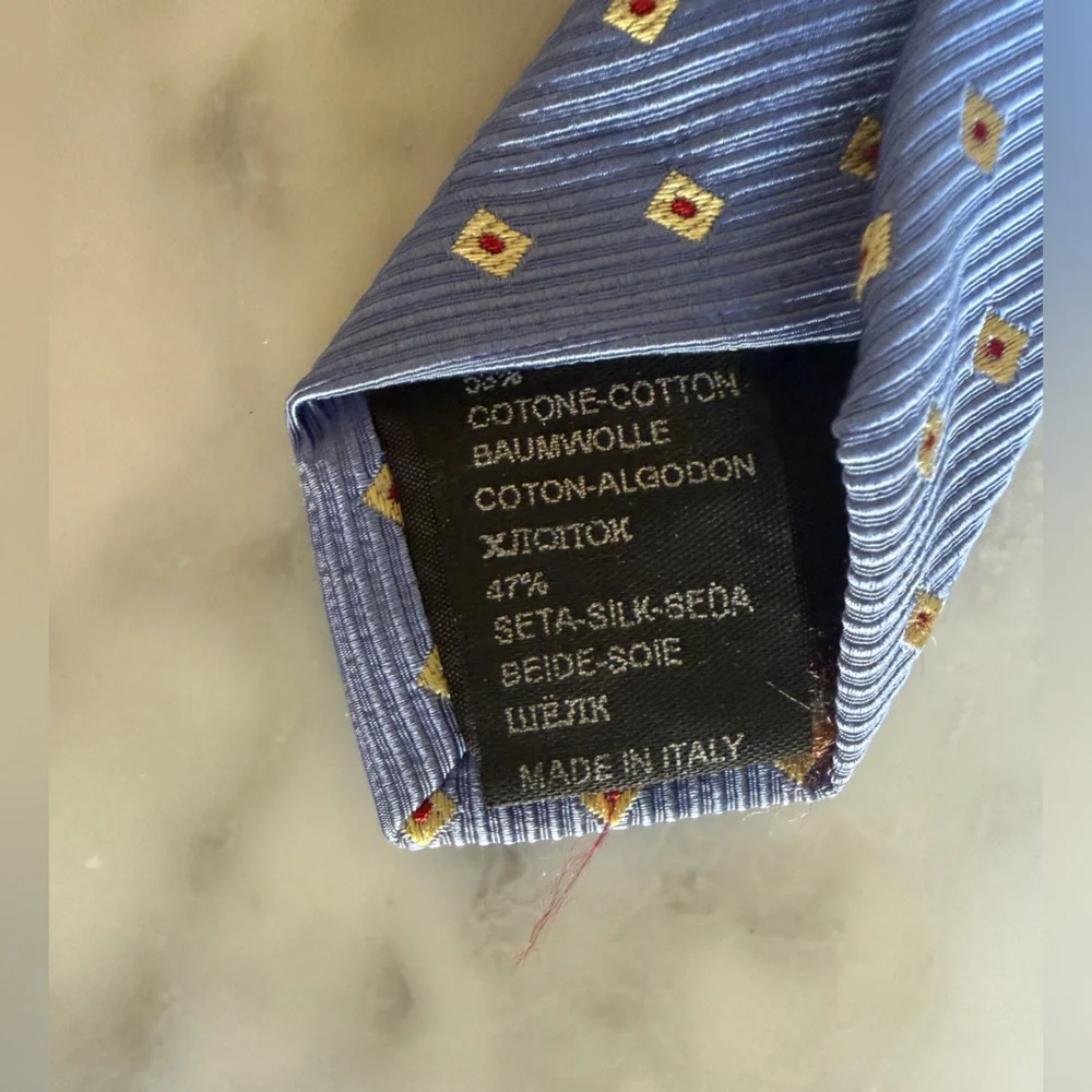 Hugo Boss Blue Tie with Gold Square Dots Silk Cotton Office Business Casual
